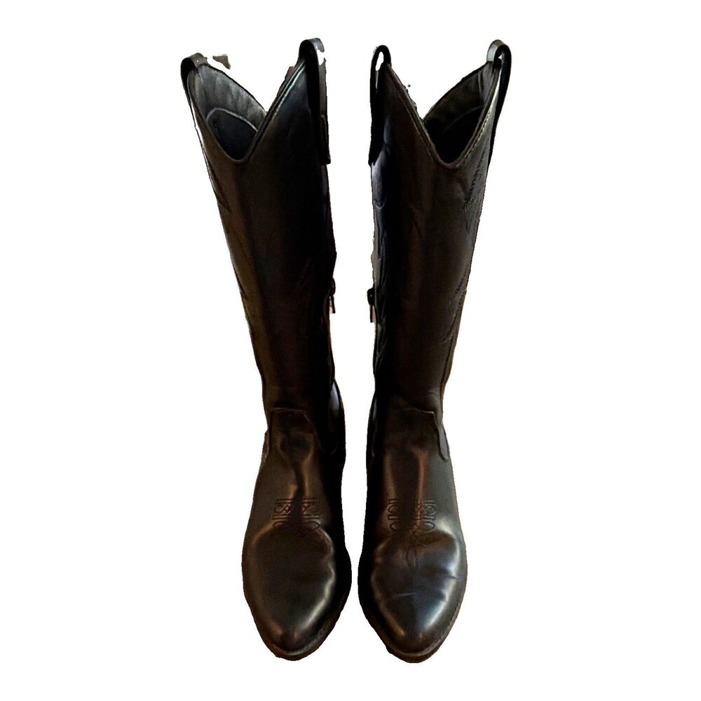 Women’s Black Western Knee High Boots Pointed Toe Embroidered Side Zip US 9